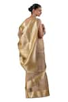 Buy_Geroo Jaipur_Beige Tissue Zari Border Floral Saree With Unstitched Blouse Piece _Online_at_Aza_Fashions