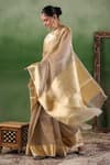 Geroo Jaipur_Beige Tissue Zari Border Floral Saree With Unstitched Blouse Piece _at_Aza_Fashions