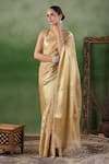 Buy_Geroo Jaipur_Beige Tissue Zari Butti Floral Pattern Saree With Unstitched Blouse Piece _at_Aza_Fashions