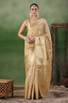 Shop_Geroo Jaipur_Beige Tissue Zari Butti Floral Pattern Saree With Unstitched Blouse Piece _Online_at_Aza_Fashions