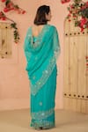 Shop_Geroo Jaipur_Green Chiffon Embroidery Flower Border Saree With Unstitched Blouse Piece _at_Aza_Fashions