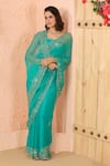 Buy_Geroo Jaipur_Green Chiffon Embroidery Flower Border Saree With Unstitched Blouse Piece _Online_at_Aza_Fashions