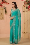 Shop_Geroo Jaipur_Green Chiffon Embroidery Flower Border Saree With Unstitched Blouse Piece _Online_at_Aza_Fashions