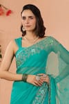 Geroo Jaipur_Green Chiffon Embroidery Flower Border Saree With Unstitched Blouse Piece _at_Aza_Fashions