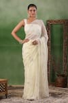 Buy_Geroo Jaipur_Off White Chiffon Embroidery Floral Sequin Saree With Unstitched Blouse Piece _at_Aza_Fashions