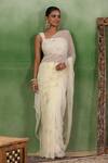 Shop_Geroo Jaipur_Off White Chiffon Embroidery Floral Sequin Saree With Unstitched Blouse Piece _at_Aza_Fashions