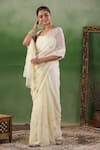 Shop_Geroo Jaipur_Off White Chiffon Embroidery Floral Sequin Saree With Unstitched Blouse Piece _Online_at_Aza_Fashions