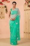 Buy_Geroo Jaipur_Blue Chiffon Embroidery Floral Flower Sequin Saree With Unstitched Blouse Piece _at_Aza_Fashions