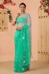 Buy_Geroo Jaipur_Blue Chiffon Embroidery Floral Flower Sequin Saree With Unstitched Blouse Piece _Online_at_Aza_Fashions