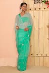 Shop_Geroo Jaipur_Blue Chiffon Embroidery Floral Flower Sequin Saree With Unstitched Blouse Piece _Online_at_Aza_Fashions