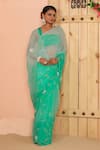 Geroo Jaipur_Blue Chiffon Embroidery Floral Flower Sequin Saree With Unstitched Blouse Piece _at_Aza_Fashions