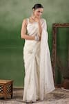 Shop_Geroo Jaipur_White Chiffon Embroidery Floral Butti Saree With Unstitched Blouse Piece _at_Aza_Fashions