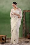 Shop_Geroo Jaipur_White Chiffon Embroidery Floral Hand Saree With Unstitched Blouse Piece _Online_at_Aza_Fashions