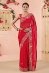 Buy_Geroo Jaipur_Pink Chiffon Embroidery Floral Flower Bloom Saree With Unstitched Blouse Piece _at_Aza_Fashions