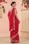 Geroo Jaipur_Pink Chiffon Embroidery Floral Flower Bloom Saree With Unstitched Blouse Piece _Online_at_Aza_Fashions