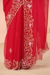 Shop_Geroo Jaipur_Pink Chiffon Embroidery Floral Flower Bloom Saree With Unstitched Blouse Piece _Online_at_Aza_Fashions