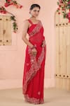 Shop_Geroo Jaipur_Pink Chiffon Embroidery Floral Flower Bloom Saree With Unstitched Blouse Piece _at_Aza_Fashions