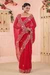 Geroo Jaipur_Pink Chiffon Embroidery Floral Flower Bloom Saree With Unstitched Blouse Piece _at_Aza_Fashions