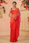 Buy_Geroo Jaipur_Orange Chiffon Embroidery Mukaish Ombre Saree With Unstitched Blouse Piece _at_Aza_Fashions