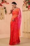 Geroo Jaipur_Orange Chiffon Embroidery Mukaish Ombre Saree With Unstitched Blouse Piece _Online_at_Aza_Fashions