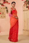 Buy_Geroo Jaipur_Orange Chiffon Embroidery Mukaish Ombre Saree With Unstitched Blouse Piece _Online_at_Aza_Fashions