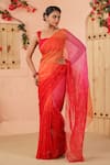 Geroo Jaipur_Orange Chiffon Embroidery Mukaish Ombre Saree With Unstitched Blouse Piece _at_Aza_Fashions