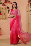 Buy_Geroo Jaipur_Pink Chiffon Embroidery Mukaish Saree With Unstitched Blouse Piece _at_Aza_Fashions