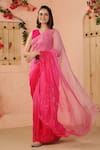 Shop_Geroo Jaipur_Pink Chiffon Embroidery Mukaish Saree With Unstitched Blouse Piece _at_Aza_Fashions