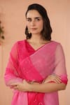 Geroo Jaipur_Pink Chiffon Embroidery Mukaish Saree With Unstitched Blouse Piece _Online