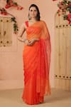 Buy_Geroo Jaipur_Orange Chiffon Embroidery Mukaish Jaal Saree With Unstitched Blouse Piece _at_Aza_Fashions