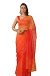 Geroo Jaipur_Orange Chiffon Embroidery Mukaish Jaal Saree With Unstitched Blouse Piece _Online_at_Aza_Fashions