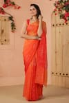 Geroo Jaipur_Orange Chiffon Embroidery Mukaish Jaal Saree With Unstitched Blouse Piece _at_Aza_Fashions