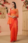 Buy_Geroo Jaipur_Orange Chiffon Embroidery Mukaish Jaal Saree With Unstitched Blouse Piece 