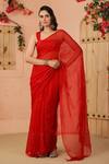 Buy_Geroo Jaipur_Red Chiffon Embroidery Mukaish Jaal Saree And Unstitched Blouse Piece Set _at_Aza_Fashions