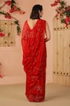 Shop_Geroo Jaipur_Red Chiffon Embroidery Mukaish Jaal Saree And Unstitched Blouse Piece Set _at_Aza_Fashions