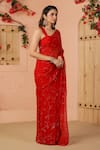 Buy_Geroo Jaipur_Red Chiffon Embroidery Mukaish Jaal Saree And Unstitched Blouse Piece Set _Online_at_Aza_Fashions