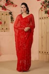 Shop_Geroo Jaipur_Red Chiffon Embroidery Mukaish Jaal Saree And Unstitched Blouse Piece Set _Online_at_Aza_Fashions