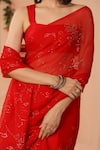 Buy_Geroo Jaipur_Red Chiffon Embroidery Mukaish Jaal Saree And Unstitched Blouse Piece Set 