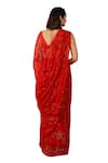 Shop_Geroo Jaipur_Red Chiffon Embroidery Mukaish Jaal Saree And Unstitched Blouse Piece Set 