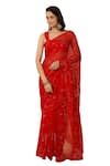 Buy_Geroo Jaipur_Red Chiffon Embroidery Mukaish Jaal Saree And Unstitched Blouse Piece Set _Online