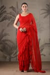 Buy_Geroo Jaipur_Red Chiffon Plain Ruffled Saree With Unstitched Blouse Piece _at_Aza_Fashions