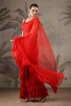 Shop_Geroo Jaipur_Red Chiffon Plain Ruffled Saree With Unstitched Blouse Piece _at_Aza_Fashions