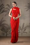 Buy_Geroo Jaipur_Red Chiffon Plain Ruffled Saree With Unstitched Blouse Piece 