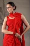 Shop_Geroo Jaipur_Red Chiffon Plain Ruffled Saree With Unstitched Blouse Piece 