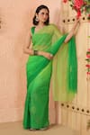 Buy_Geroo Jaipur_Green Chiffon Embroidery Floral Dual Tone Saree With Unstitched Blouse Piece _Online_at_Aza_Fashions