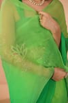 Shop_Geroo Jaipur_Green Chiffon Embroidery Floral Dual Tone Saree With Unstitched Blouse Piece _Online_at_Aza_Fashions