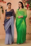 Geroo Jaipur_Green Chiffon Embroidery Floral Dual Tone Saree With Unstitched Blouse Piece _at_Aza_Fashions