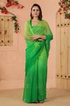 Shop_Geroo Jaipur_Green Chiffon Embroidery Floral Dual Tone Saree With Unstitched Blouse Piece _at_Aza_Fashions