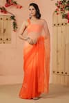 Buy_Geroo Jaipur_Orange Chiffon Embroidery Floral Ombre Saree With Unstitched Blouse Piece _at_Aza_Fashions