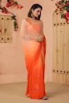 Shop_Geroo Jaipur_Orange Chiffon Embroidery Floral Ombre Saree With Unstitched Blouse Piece _Online_at_Aza_Fashions